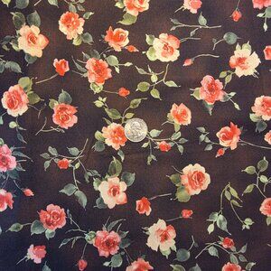 3 yards 31" x 44" Floral Pink Roses on Black Cotton Fabric by MBT